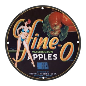 Unique Vintage Porcelain Pin-Up Girl Sign - 8 Inch 'Fine-O Apples' Art D?cor
