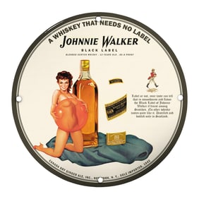 Vintage Pin-Up Girl Porcelain Sign - Johnnie Walker Black Label - Collectible Art Decor
