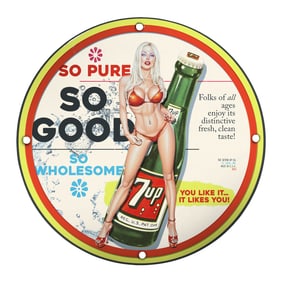 Vintage 8-Inch Porcelain Pin-Up Girl Sign - Unique 7UP Collectible Decor