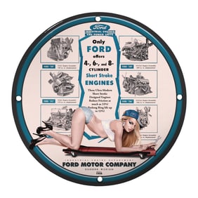 Vintage Pin-Up Girl Porcelain Sign - Unique Ford Design, 8 Inch Collectible Art