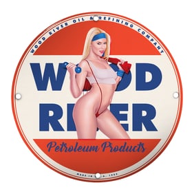 Vintage Porcelain 8-Inch Pin-Up Girl Sign - Unique Wood River Design for Collectors
