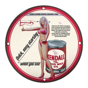 Rare Vintage Porcelain Pin-Up Girl Sign - 8-Inch Kendall Oil Advertising Decor