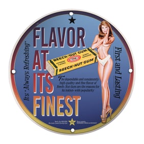 Vintage Porcelain Pin-Up Girl 8-Inch Sign - Unique Beech-Nut Gum Design