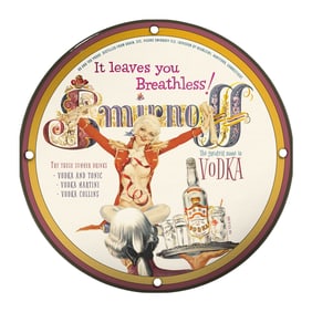 Unique 8-Inch Porcelain Pin-Up Girl Sign - Vintage Smirnoff Vodka Design