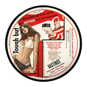 Vintage Porcelain Pin-Up Girl Sign - Unique 8-Inch Hastings Steel-Vent Design