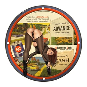 Unique Porcelain 8 Inch Pin-Up Girl Sign - Retro Automotive Decor