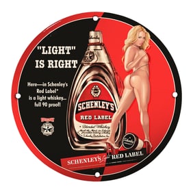 Unique 8-Inch Porcelain Pin-Up Girl Sign: Schenley's Red Label Whiskey