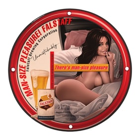 Unique 8-Inch Porcelain Pin-Up Girl Sign - Vintage Falstaff Brewing Art