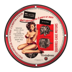 Vintage 8-Inch Porcelain Pin-Up Girl Sign - Unique Westinghouse Electric Design