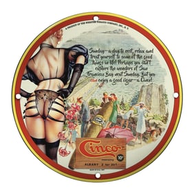 Vintage Porcelain Pin-Up Girl Sign - Unique 8-Inch Decor for Collectors and Enthusiasts