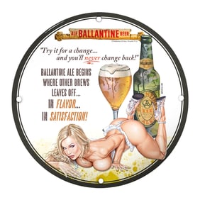 Unique Design Porcelain Pin-Up Girl 8-Inch Sign - Vintage Beer Advertising Art