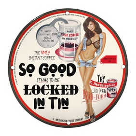 Vintage Porcelain Pin-Up Girl 8-Inch Sign - Unique G. Washington Coffee Decoration