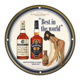 Vintage Porcelain Pin-Up Girl 8 Inch Sign - Unique Bar Decor & Collectible Art