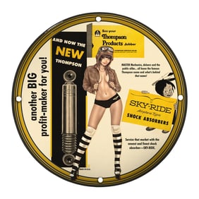 Unique Porcelain Pin-Up Girl Sign - Vintage Thompson Shock Absorbers - 8 Inch Decor