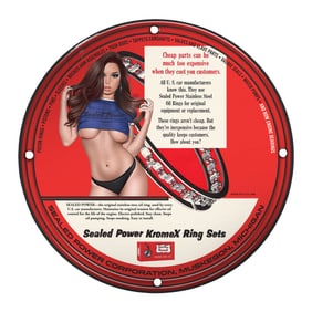 Vintage Pin-Up Girl Porcelain Sign: Unique 8-Inch Sealed Power Design