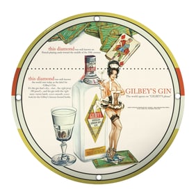 Unique 8-Inch Porcelain Pin-Up Girl Sign - Vintage Gilbey's Gin Art
