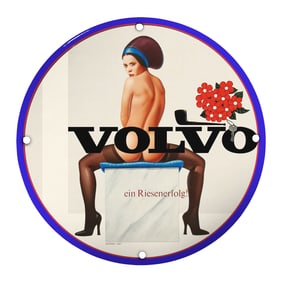 Unique Porcelain 8-Inch Pin-Up Girl Sign Featuring Classic Volvo Design