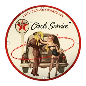 Unique 8-Inch Porcelain Pin-Up Girl Sign: Vintage Circle Service Design