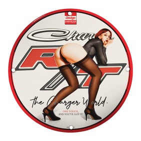 Unique 8-Inch Porcelain Pin-Up Girl Sign - Collectible Charger RT Artwork