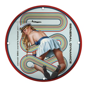 Unique 8-Inch Porcelain Pin-Up Girl Sign Featuring Vintage Design and Aviation Theme