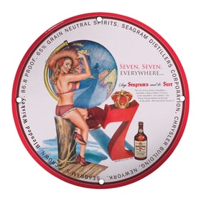 Unique 8-Inch Porcelain Pin-Up Girl Sign - Vintage Seagram's Design