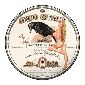 Unique 8-Inch Porcelain Pin-Up Girl Sign - Vintage Old Crow Whiskey Art