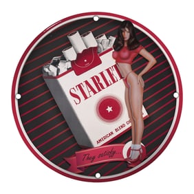 Vibrant 8-Inch Porcelain Pin-Up Girl Sign with Vintage Cigarette Ad Design