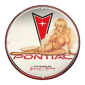 Unique 8 Inch Porcelain Pin-Up Girl Sign - Vintage Pontiac Design Collectible