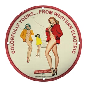 Vintage 8-Inch Porcelain Pin-Up Girl Sign - Colorfully Yours from Western Electric