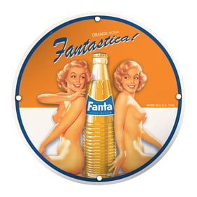 Unique Porcelain Pin-Up Girl 8 Inch Sign - Vintage Fanta Ad with Stunning Artwork
