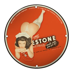 Unique 8-Inch Porcelain Pin-Up Girl Sign: Vintage Style Anti-Freeze Advertisement