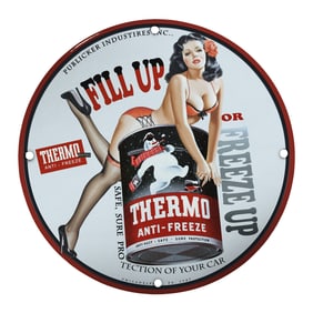 Vintage Porcelain Pin-Up Girl Sign - 8 Inch Thermo Anti-Freeze Art Decor