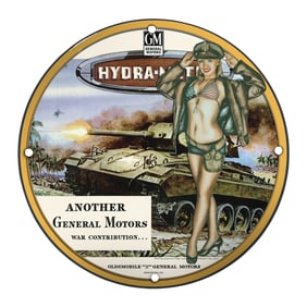 Vintage Porcelain Pin-Up Girl 8-Inch Sign - Unique General Motors Artwork