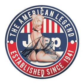 Unique 8-Inch Porcelain Pin-Up Girl Sign - A Vintage Jeep Collectible