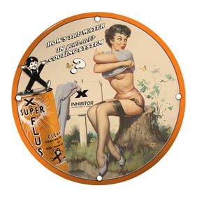 Vintage Porcelain Pin-Up Girl 8 Inch Sign - Unique Retro Design for Car Enthusiasts