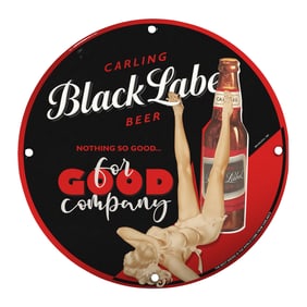 Unique 8-Inch Porcelain Pin-Up Girl Sign - Vintage Carling Black Label Beer Decor