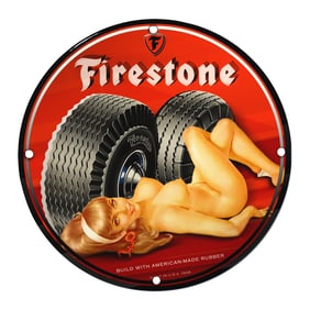 Vintage Firestone Pin-Up Girl Porcelain Sign - Unique 8-Inch Collectible Decor