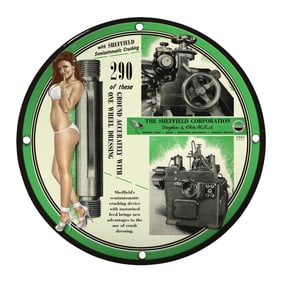 Unique 8 Inch Porcelain Pin-Up Girl Sign - Vintage Sheffield Design