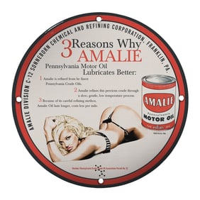 Vintage Style 8-Inch Porcelain Pin-Up Girl Sign - Unique Amalie Motor Oil Design