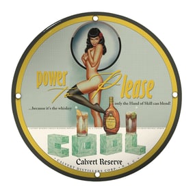 Unique Porcelain 8-Inch Pin-Up Girl Sign - Vintage Style Calvert Reserve Whiskey Decor