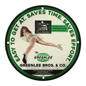 Unique 8-Inch Porcelain Pin-Up Girl Sign - Vintage Greenlee Bros. Decorative Artwork