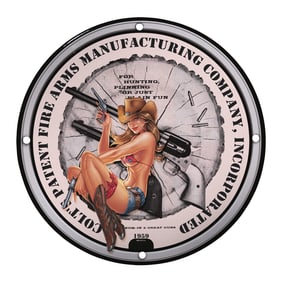 Vintage Porcelain 8-Inch Pin-Up Girl Sign ? Unique Cowboy Design for Collectors