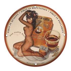 Vintage Porcelain Pin-Up Girl 8 Inch Sign - Unique Design for Collectors & Bar Decor