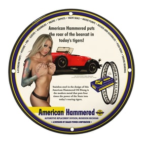 Stunning 8 Inch Porcelain Pin-Up Girl Sign ? Vintage American Hammered Design