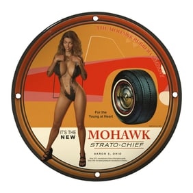 Unique 8-inch Porcelain Pin-Up Girl Sign - Vintage Mohawk Strato-Chief Design