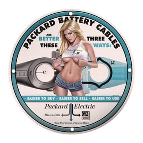 Vintage 8-Inch Porcelain Sign Featuring Unique Pin-Up Girl Design