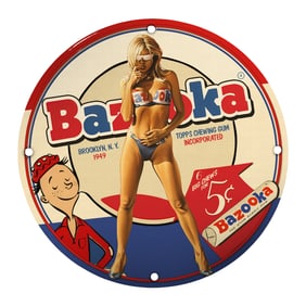 Unique 8-Inch Porcelain Pin-Up Girl Sign: Vintage Bazooka Bubble Gum Design
