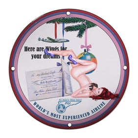 Vintage Pin-Up Girl 8-Inch Porcelain Sign - Unique Airline Art Decor