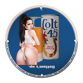 Vintage Colt 45 Pin-Up Girl 8-Inch Porcelain Sign - Unique Retro Collectible Art