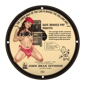 Vintage Porcelain Pin-Up Girl Sign - Unique 8 Inch Auto Service Decor